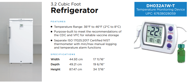 Danby Dh032A1W-T 3.2 Cf Medical Refrigerator Digitatemp